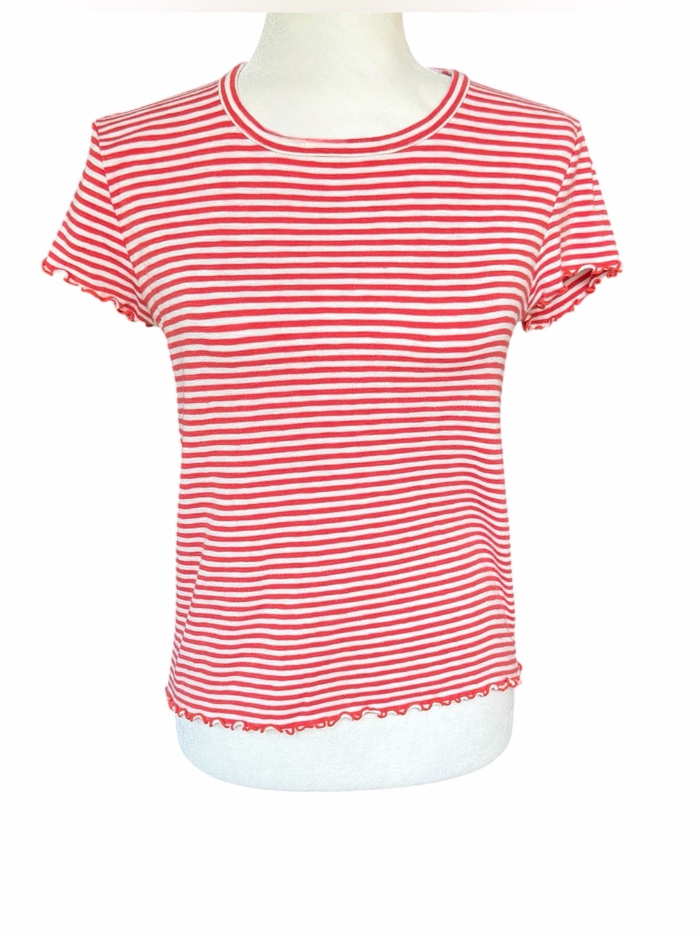 Madewell Baby Tee in Red & White Stripe Size Medium Americana Summer Top